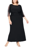Sl Fashions Plus Size Embellished-sleeve Ruched Gown In Blk