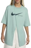 Nike Women's  Sportswear Collection Oversized Slit Short-sleeve Top In Mineral/ Deep Jungle