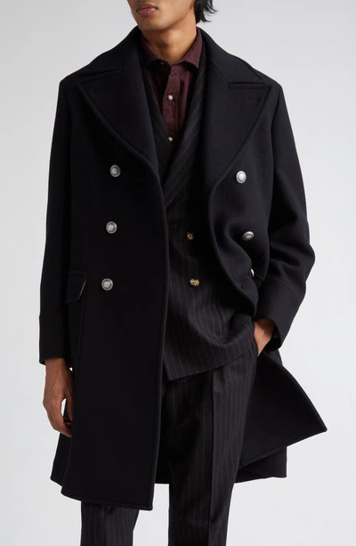 Brunello Cucinelli Double-breasted Wool-blend Coat In Black