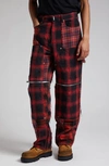 GIVENCHY ZIP OFF CONVERTIBLE DISTRESSED PLAID CARPENTER JEANS
