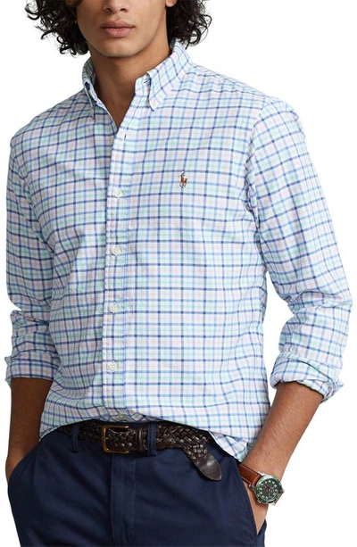 Polo Ralph Lauren Cotton Oxford Check Classic Fit Button Down Shirt In Blue Green Rose Multi
