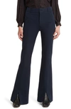 Frame Le High Waist Slit Front Flare Trousers In Navy