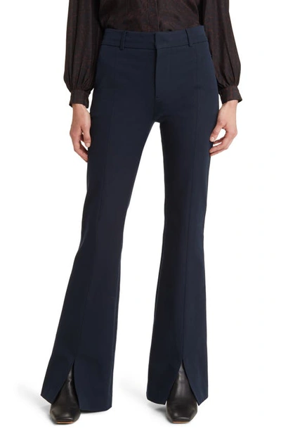 Frame Le High Waist Slit Front Flare Trousers In Navy