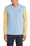 Comme Des Garçons Play Bi-color Stripe Longsleeve T-shirt Blue In Blue/ Yellow