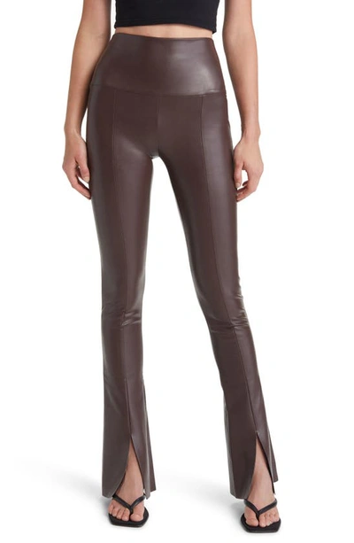 Norma Kamali Spat Split Hem Faux Leather Leggings In Brown