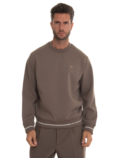 Emporio Armani Intarsia-knit Logo Trim Sweatshirt In Taupe