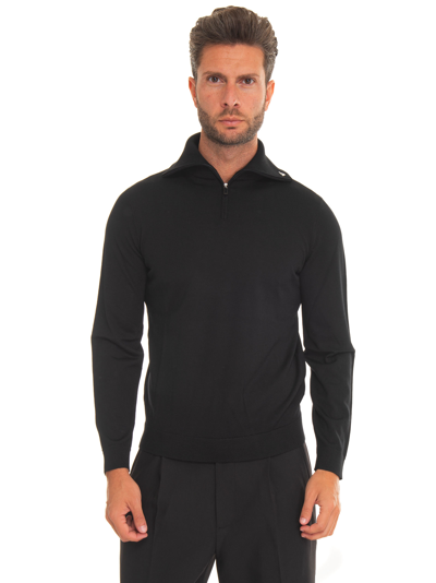 Emporio Armani Navy Half-zip Sweater In Black