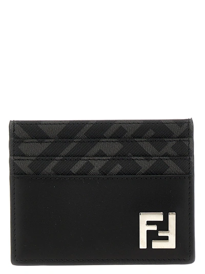 Fendi Squared Leather Card Holder In Black
