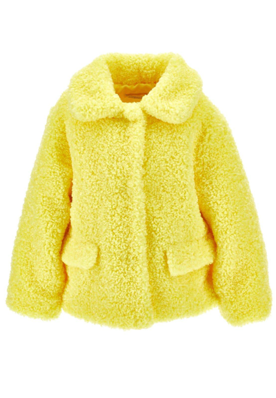 Monnalisa Kids'   Plush Jacket With Pockets In Light Yellow
