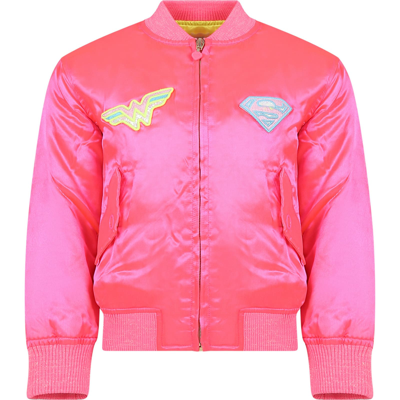Billieblush Kids' Fuchsia Bomber For Girl With Wonder Woman In Pink
