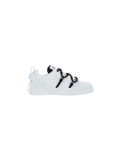 Dolce & Gabbana Portofino Calfskin And Patent Leather Sneakers In ホワイト