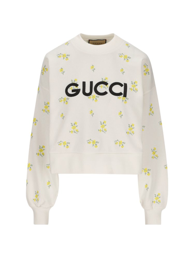 Gucci Sweatshirt Mit Blumenstickerei In White