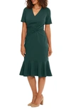 London Times Side Knot Scupa Crepe Flounce Dress In Emerald