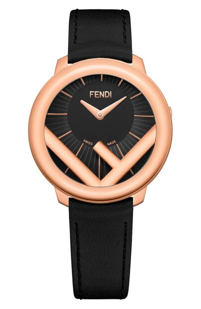 Fendi Run Away Leather Strap Watch, 36mm In Rose Gold/ Black/ Rose Gold