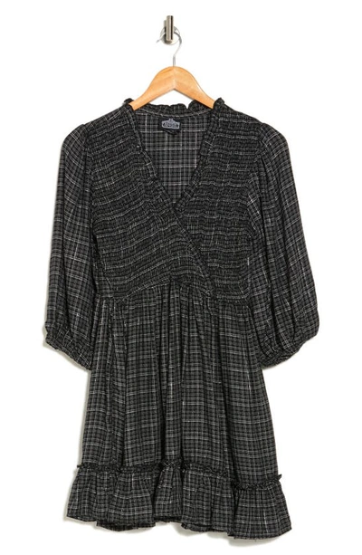 Angie Long Sleeve Plaid Dress In Black