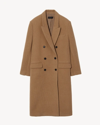 Nili Lotan Edmont Double Breasted Long Coat In Camel