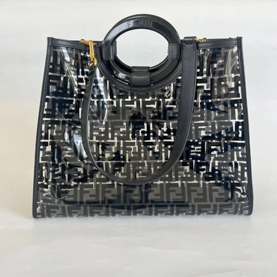Pre-owned Fendi Black/clear Ff Pvc And Leather Large Tote With Strap