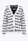 Balenciaga Logo Jacquard Wool Blend V-neck Cardigan In Monochrome