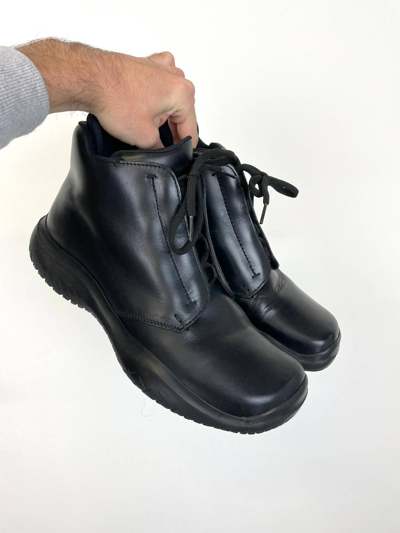 Pre-owned Prada Aw1999 New  Vibram Leather Square Toe Boots Runway In Black