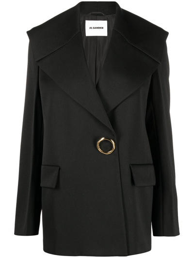 Jil Sander Oversized Embellished Wool-grain De Poudre Blazer In Nero