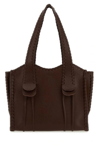 Chloé Chloe Woman Chocolate Leather Medium Mony Shopping Bag In Brown