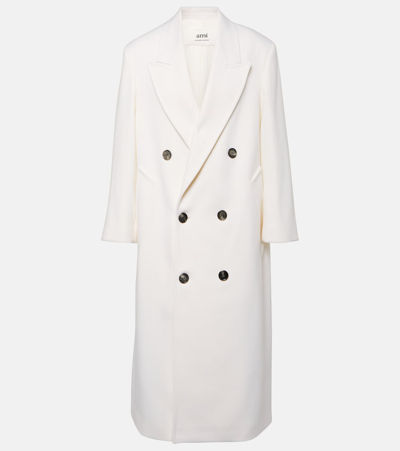 Ami Alexandre Mattiussi Oversize Double Breast Gabardine Coat In White