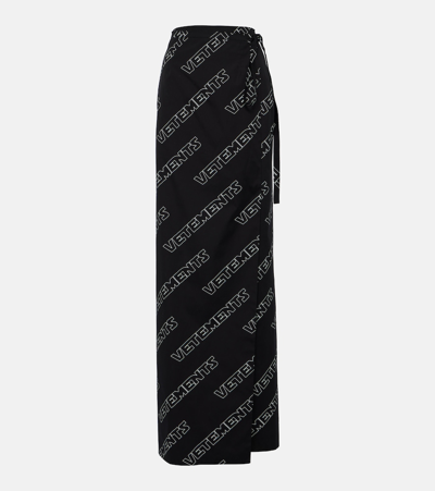 Vetements Logo Cotton Wrap Skirt In Black