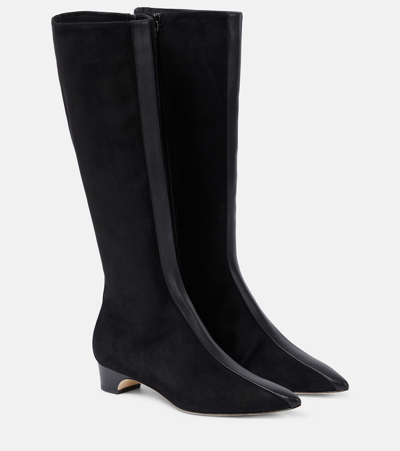 Manolo Blahnik Gandulapla Suede Knee-high Boots In Black