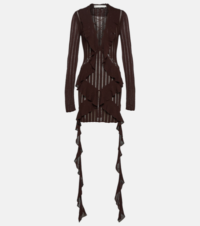 Dion Lee Ruffled Pointelle Minidress In Brown