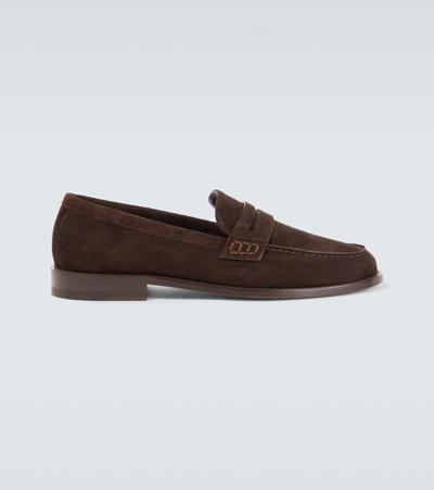 Manolo Blahnik Perry Suede Penny Loafers In Brown