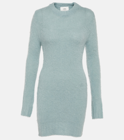 Ami Alexandre Mattiussi Turtleneck Wool-blend Minidress In Blue