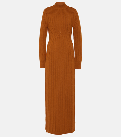 Dries Van Noten Teagan Cable-knit Wool Maxi Dress In Orange