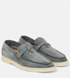 Loro Piana Summer Charms Walk Suede Loafers In Grey