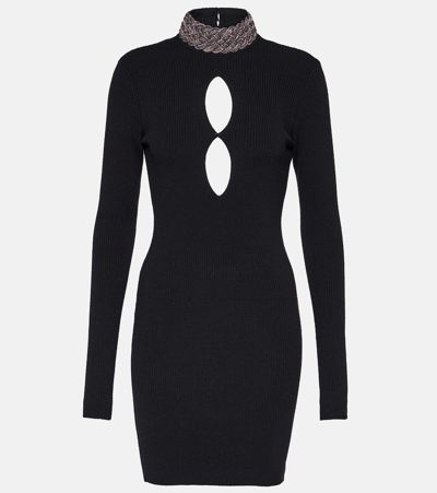 Giuseppe Di Morabito Merino Wool Mini Dress Embellished Neck In Black