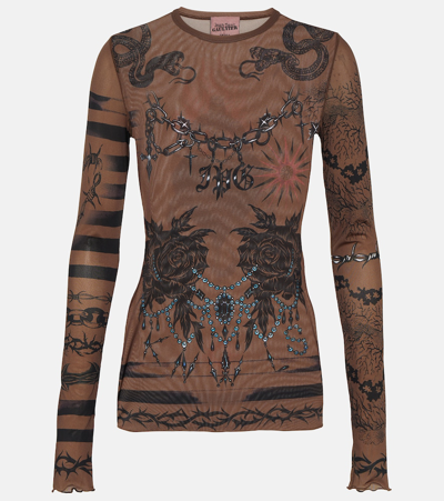 Jean Paul Gaultier X Knwls Printed Mesh Top In Brown