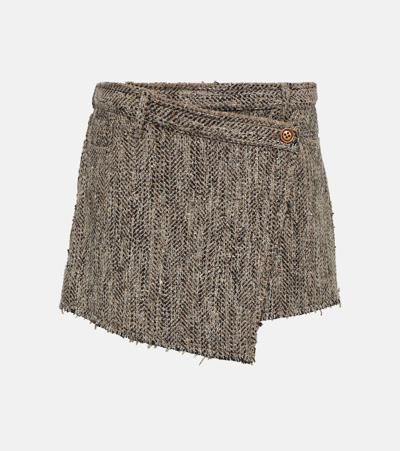 Acne Studios Herringbone Tweed Mini Wrap Skirt In Brown