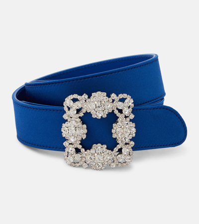 Manolo Blahnik Hangisi Crystal-embellished Satin Belt In Blue