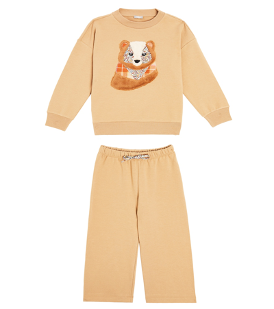 Il Gufo Kids' Fleece Sweatshirt And Sweatpants Set In Brown