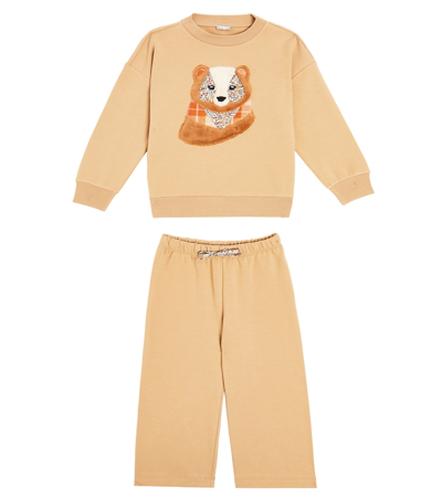 Il Gufo Kids' 抓绒运动衫与运动裤套装 In Brown