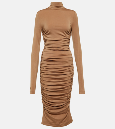 Dolce & Gabbana Ruched Wool-blend Maxi Dress In Beige