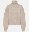 LORO PIANA CABLE-KNIT WOOL AND CASHMERE TURTLENECK SWEATER