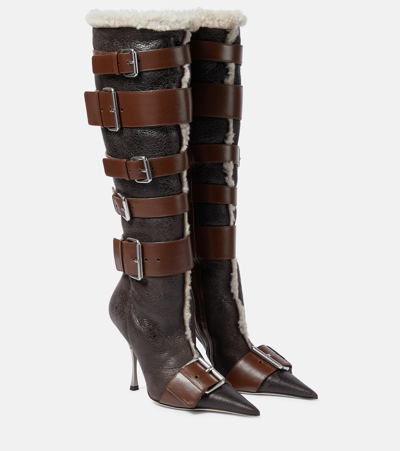 Blumarine Hilda Leather Knee-high Boots In Chocolate Cognac