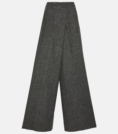 Max Mara Feltre Wool Herringbone Wide Pants In Grey