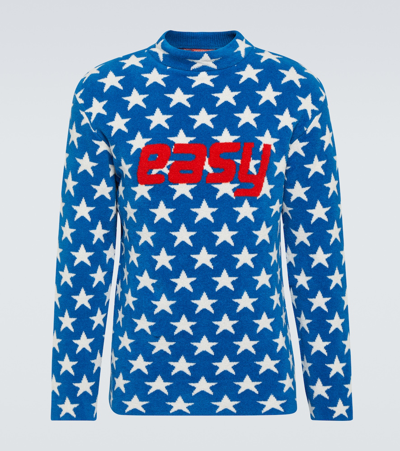 Erl Printed Cotton-blend Sweater In Blue