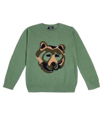 Il Gufo Kids' Boys Green Wool Knit Wolf Sweater