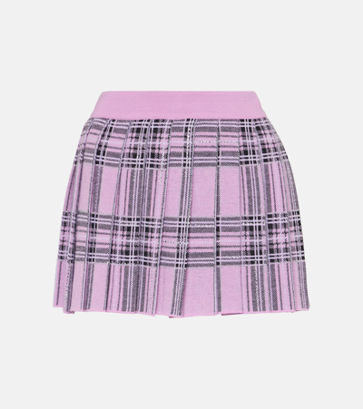 Giuseppe Di Morabito Checked Pleated Wool Miniskirt In Pink