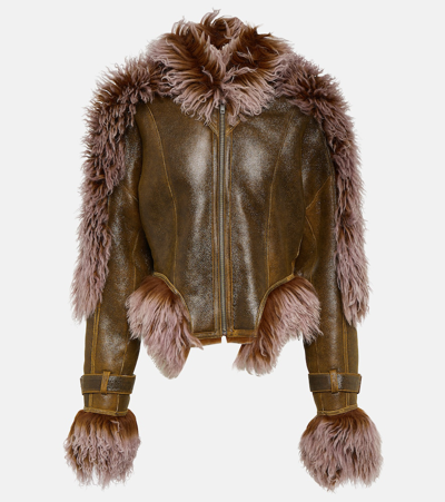Jean Paul Gaultier X Knwls Shearling And Leather Jacket In Brown