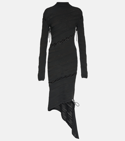 Dion Lee Asymmetric Pointelle Minidress In Black