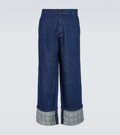 Jw Anderson Logo Grid Cuff Wide Leg Jeans In Blue