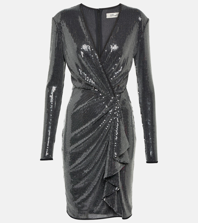 Diane Von Furstenberg Lexa Sequin Dress Col: Metalic Sliver, Size: 12 In Grey